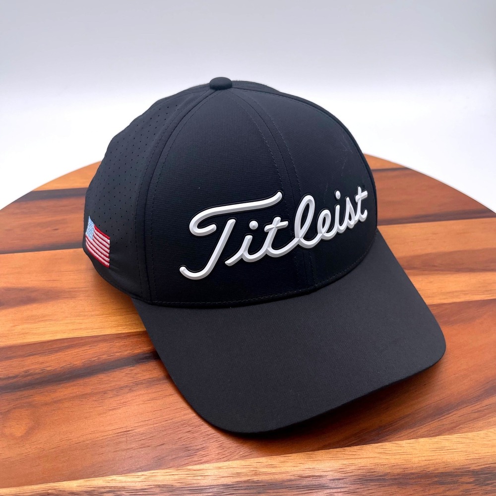 Titleist Mens Black Performance Golf Hat Perforated USA Flag Adjustable Cap